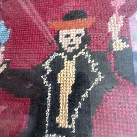 2 Needlepoint 17" Framed Art Horah Dancing Rabbi Judaism Judaic Jewish Hora SET - Picture 12 of 16